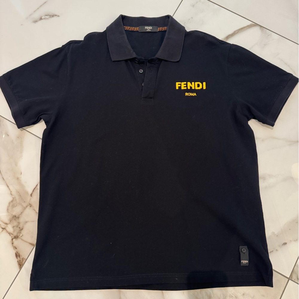 Fendi Black Polo Shirt with yellow Logo